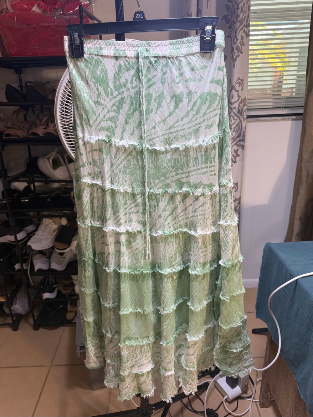 Metro Wear Light Green Tiered Maxi Skirt